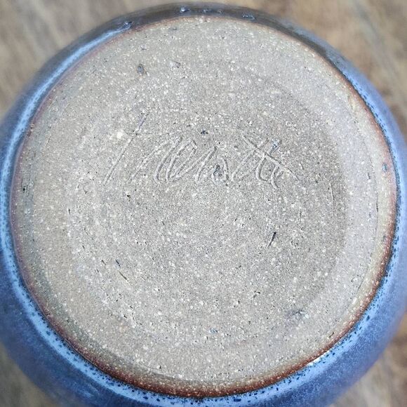 Blue and Brown Stoneware Mini Pitcher Blue Vintage Pitcher with Shell Accent - Picture 7 of 8